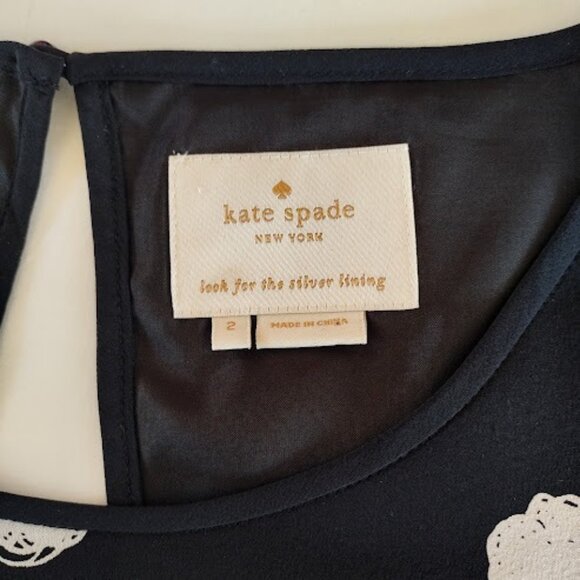 KATE SPADE Silk Polka Dot Black + Cream Shift Dress 3/4 Bell Sleeve Mod Retro 2 - Picture 3 of 15